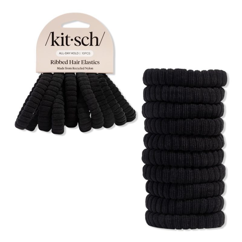 Recycled Fabric Ribbed Hair Elastics - Black