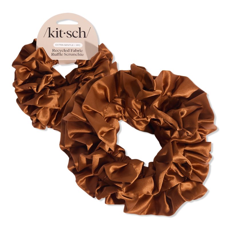 Recycled Fabric Ruffle Scrunchie - Camel
