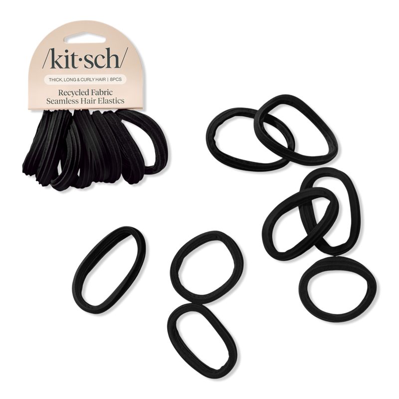 Recycled Fabric Seamless Hair Elastics 8 Piece Set - Black