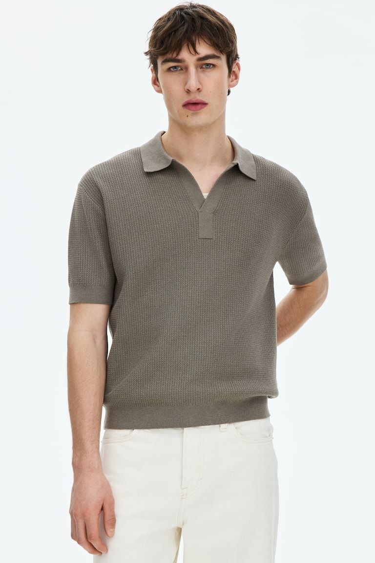 Regular-Fit Cable-Knit Polo Shirt