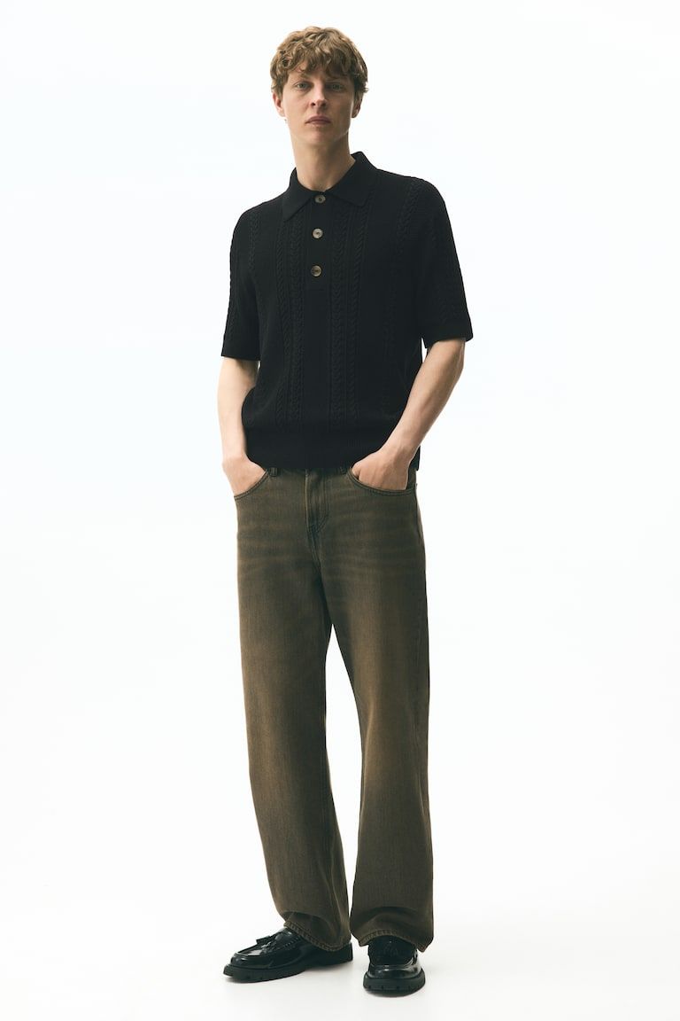 Regular Fit Cable-knit polo shirt