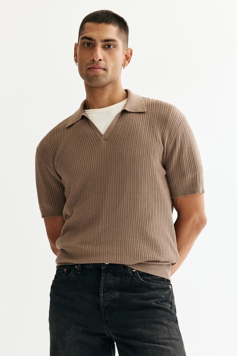 Regular-Fit Cable-Knit Polo Shirt
