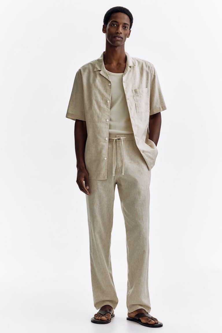 Regular-Fit Linen-Blend Pants