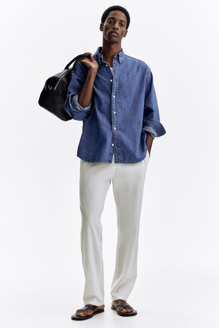 Regular-Fit Linen-Blend Pants