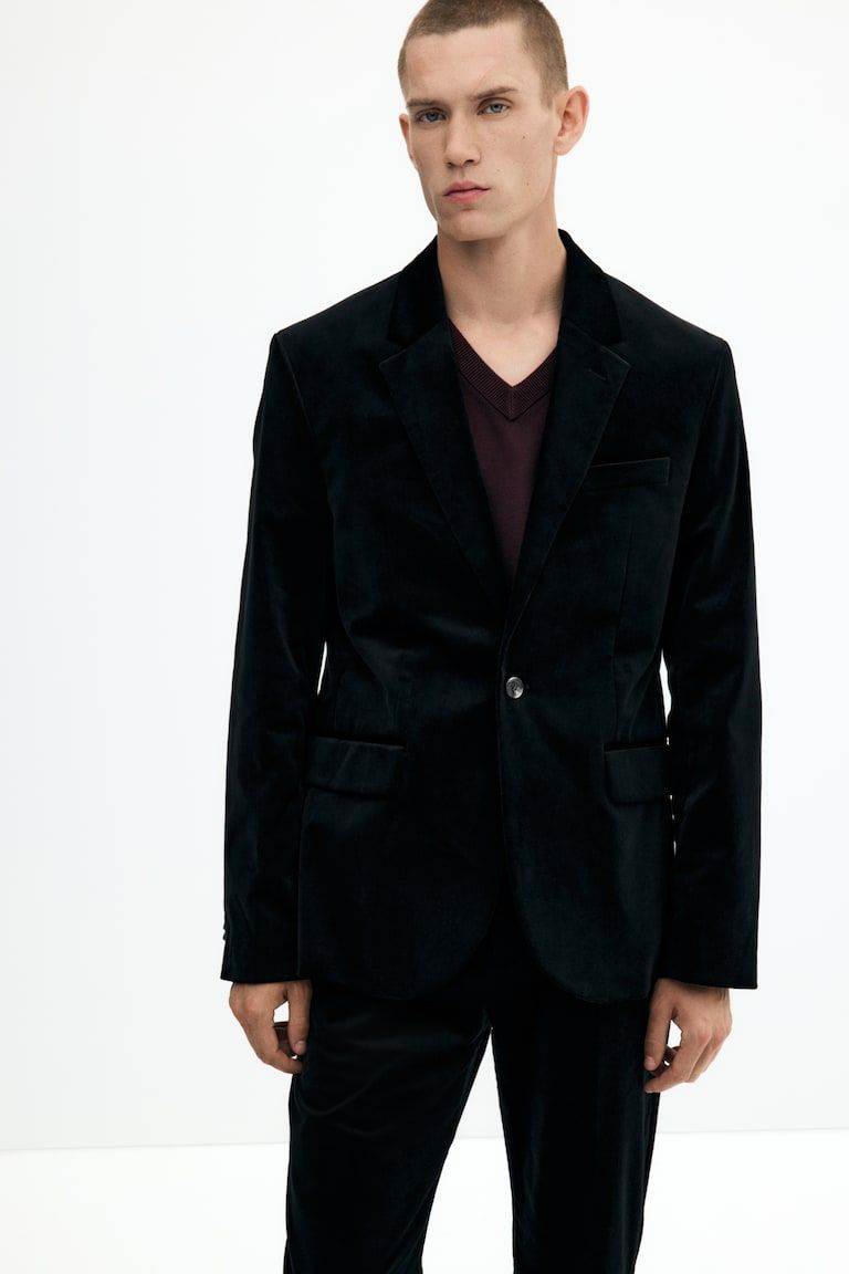 Regular-Fit Single-Breasted Velvet Jacket