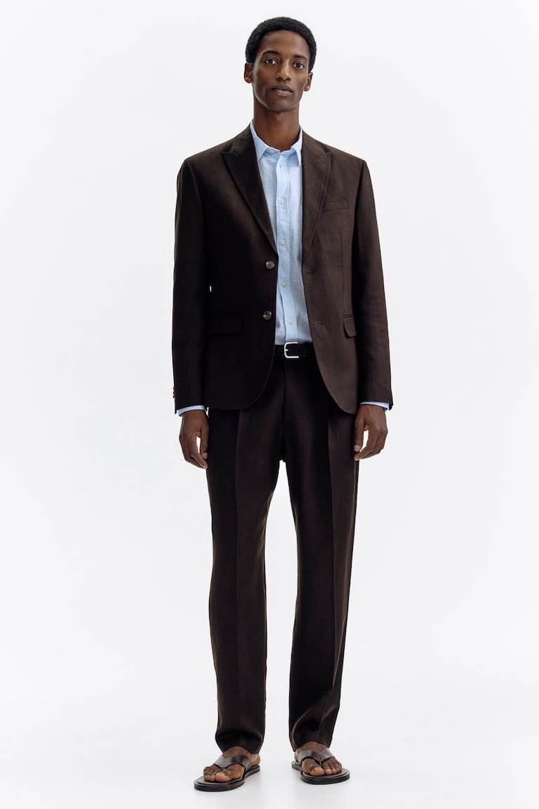 Regular-Fit Tailored Linen-Blend Pants