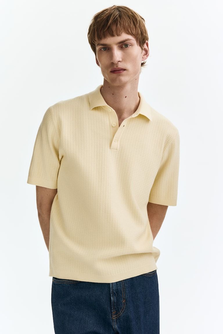 Regular Fit Textured-Knit Polo Shirt