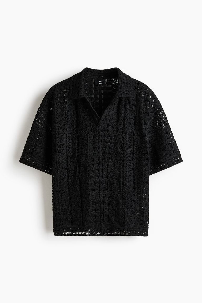 Relaxed-Fit Crochet-Look Polo Shirt