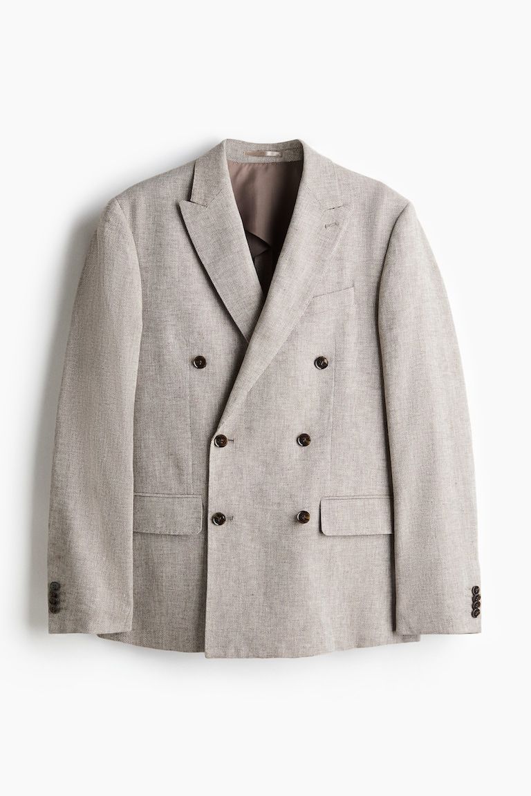 Relaxed-Fit Double-Breasted Linen-Blend Jacket