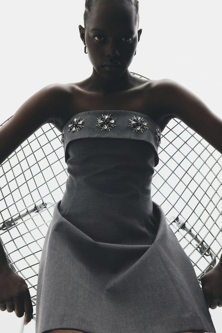 Rhinestone-Embellished Bandeau Dress
