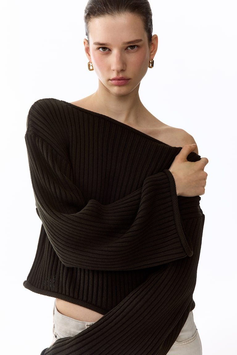 Rib-Knit Boat-Neck Sweater