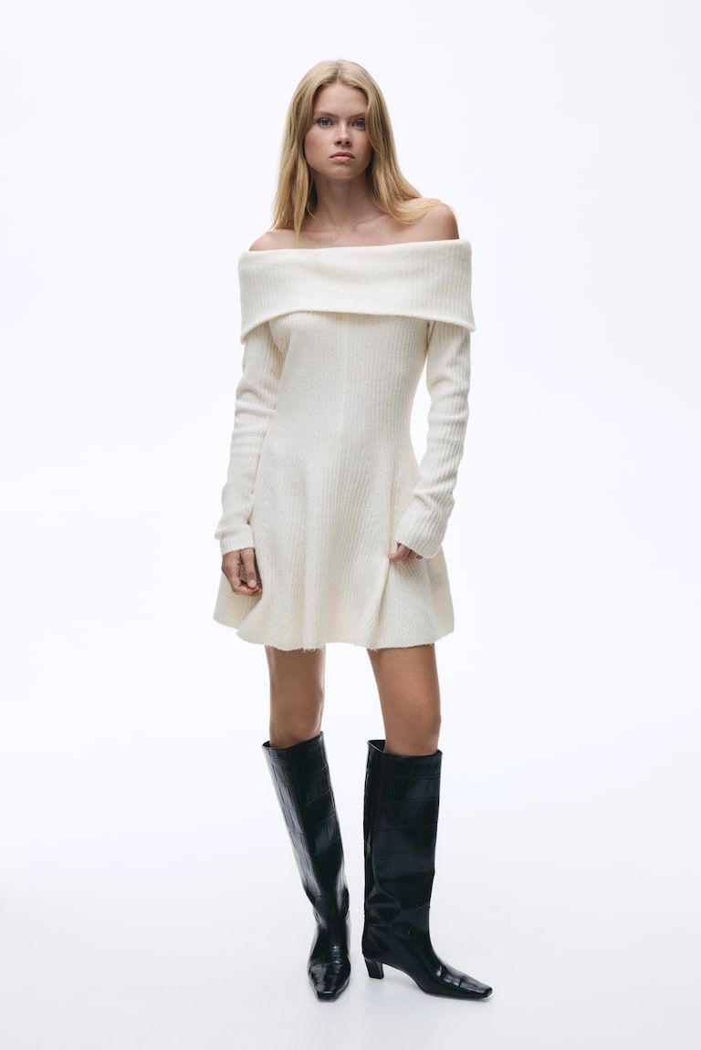 Rib-Knit Off-the-Shoulder Dress