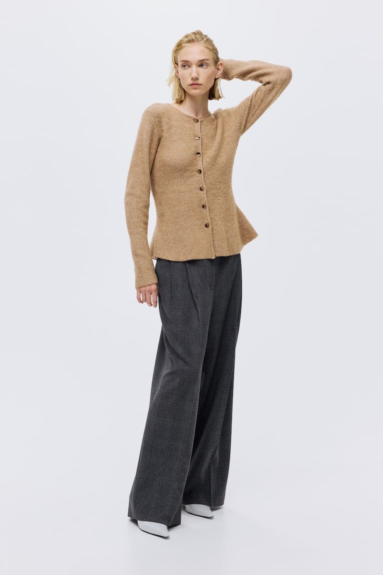 Rib-Knit Peplum Cardigan