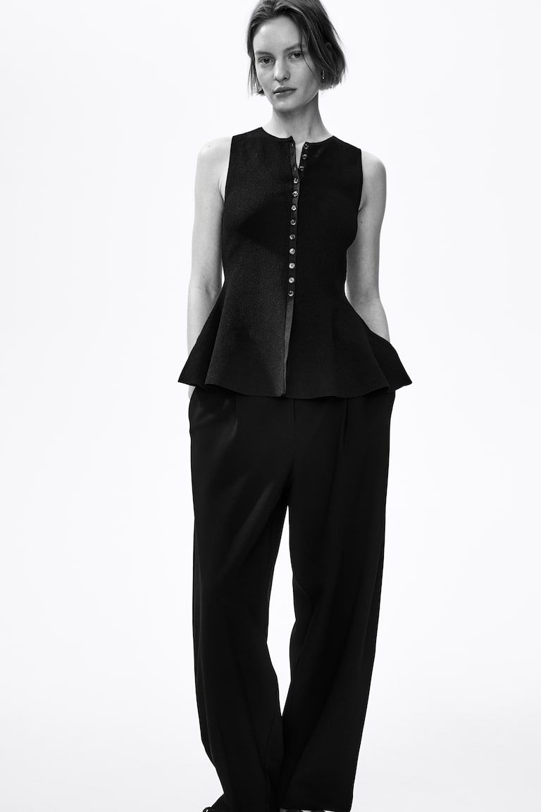 Rib-Knit Peplum Sleeveless Top