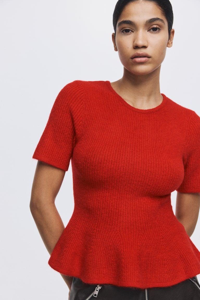 Rib-Knit Peplum Top