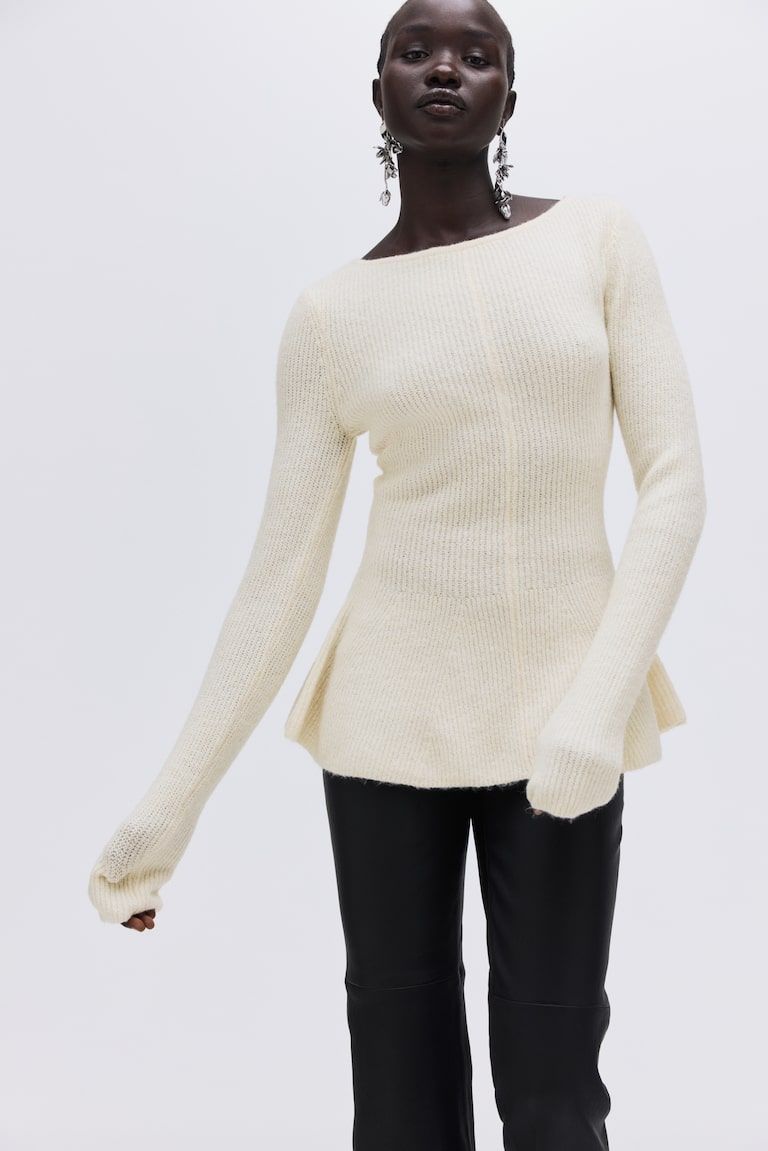 Rib-Knit Peplum Top