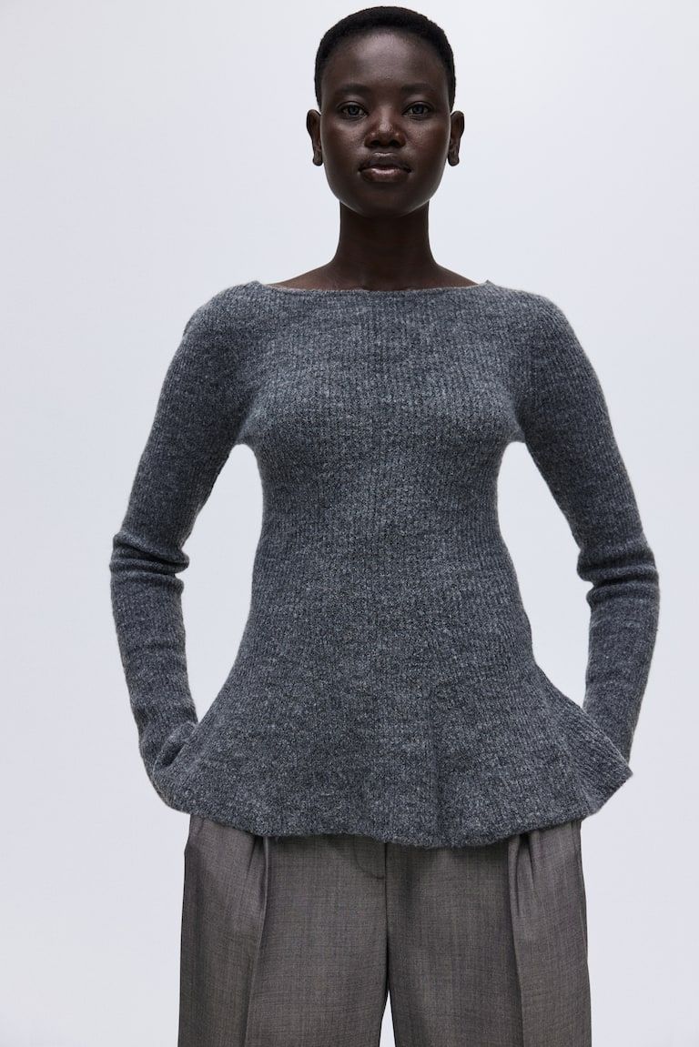 Rib-Knit Peplum Top