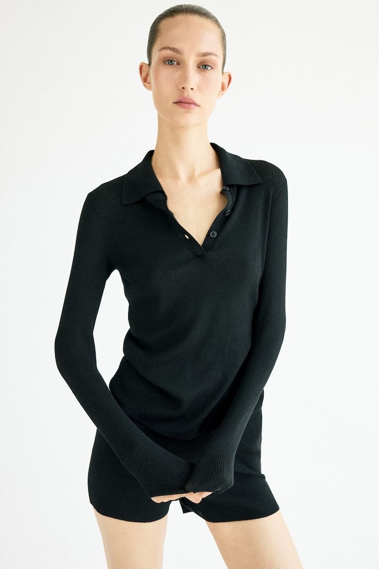 Rib-Knit Polo Shirt