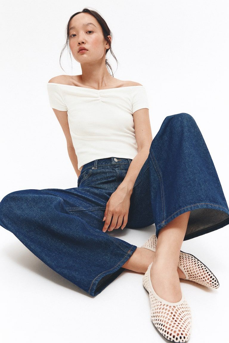 Ribbed Boat-Neck Top