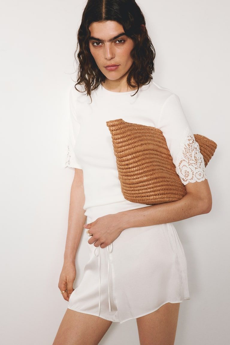Ribbed Lace-Inset Top