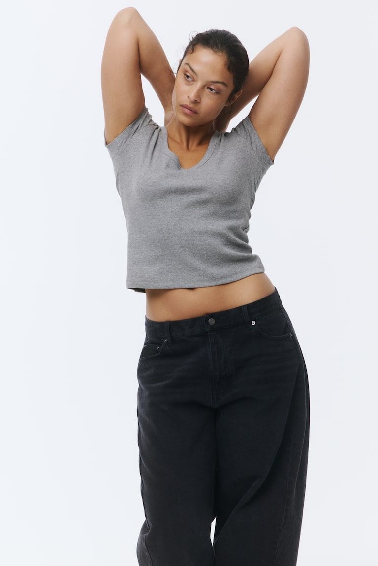 Ribbed Scoop-Neck T-Shirt
