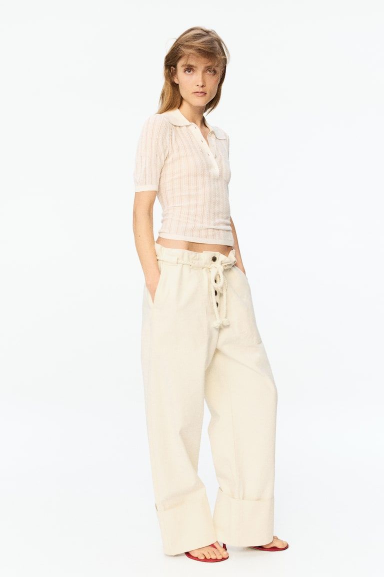 Rope-Belt Paper-Bag Pants