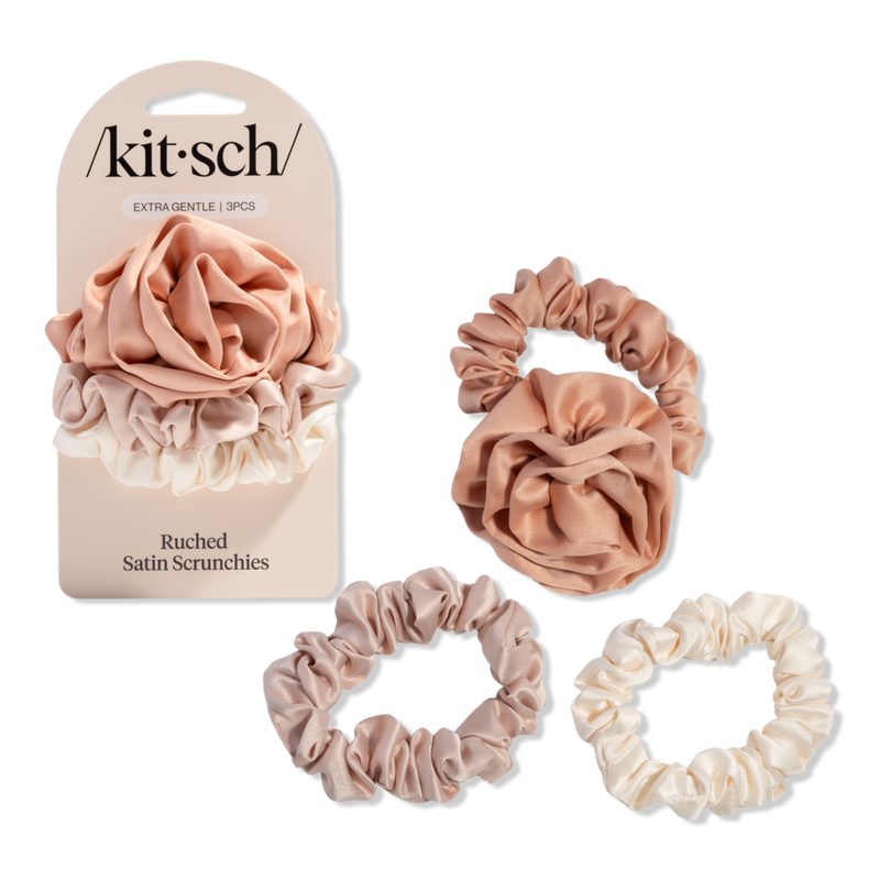 Rosette Ruched Satin Scrunchies - Terracotta