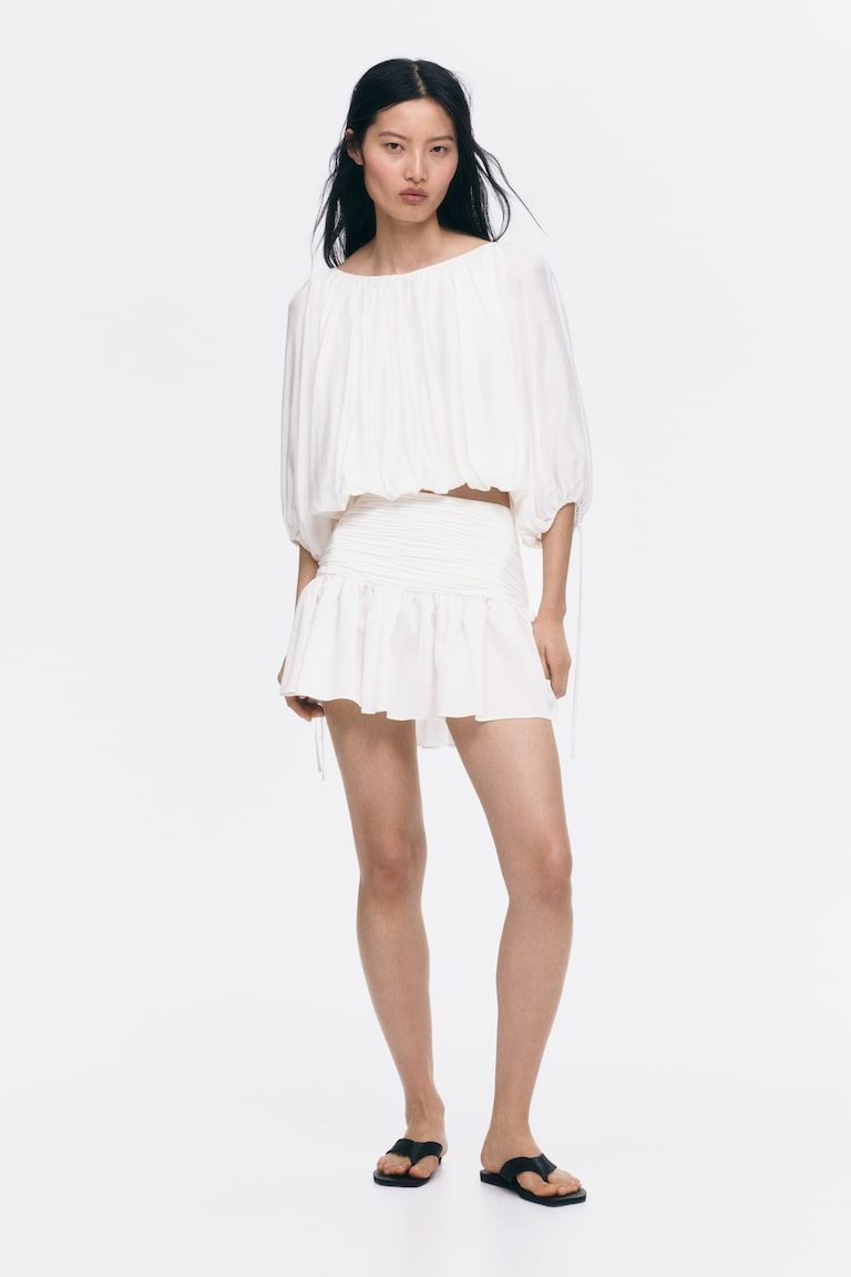 Ruched-Waist Mini Skirt