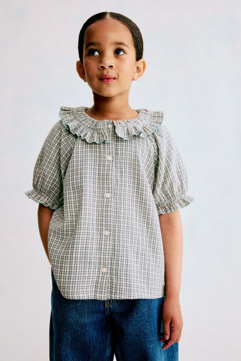 Ruffle-Collar Cotton Blouse