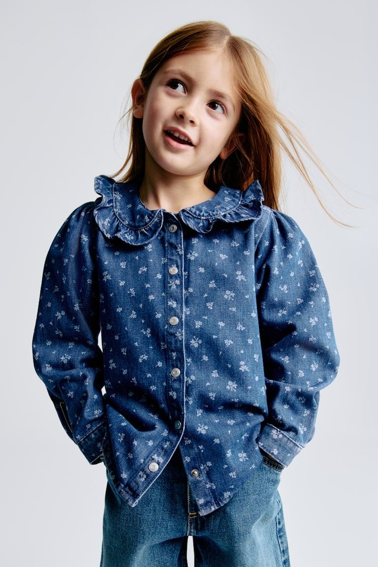 Ruffle-Collar Denim Blouse