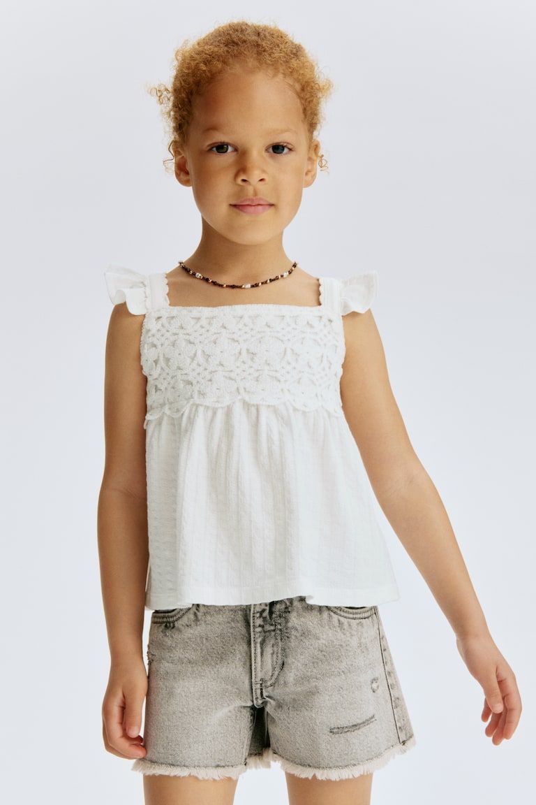 Ruffle-Trimmed Cotton Top
