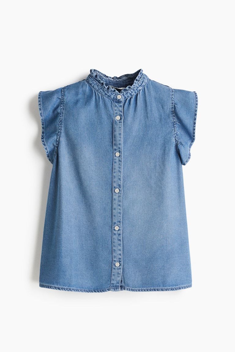 Ruffle-Trimmed Denim Blouse