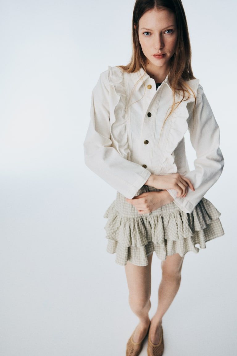 Ruffle-Trimmed Denim Jacket