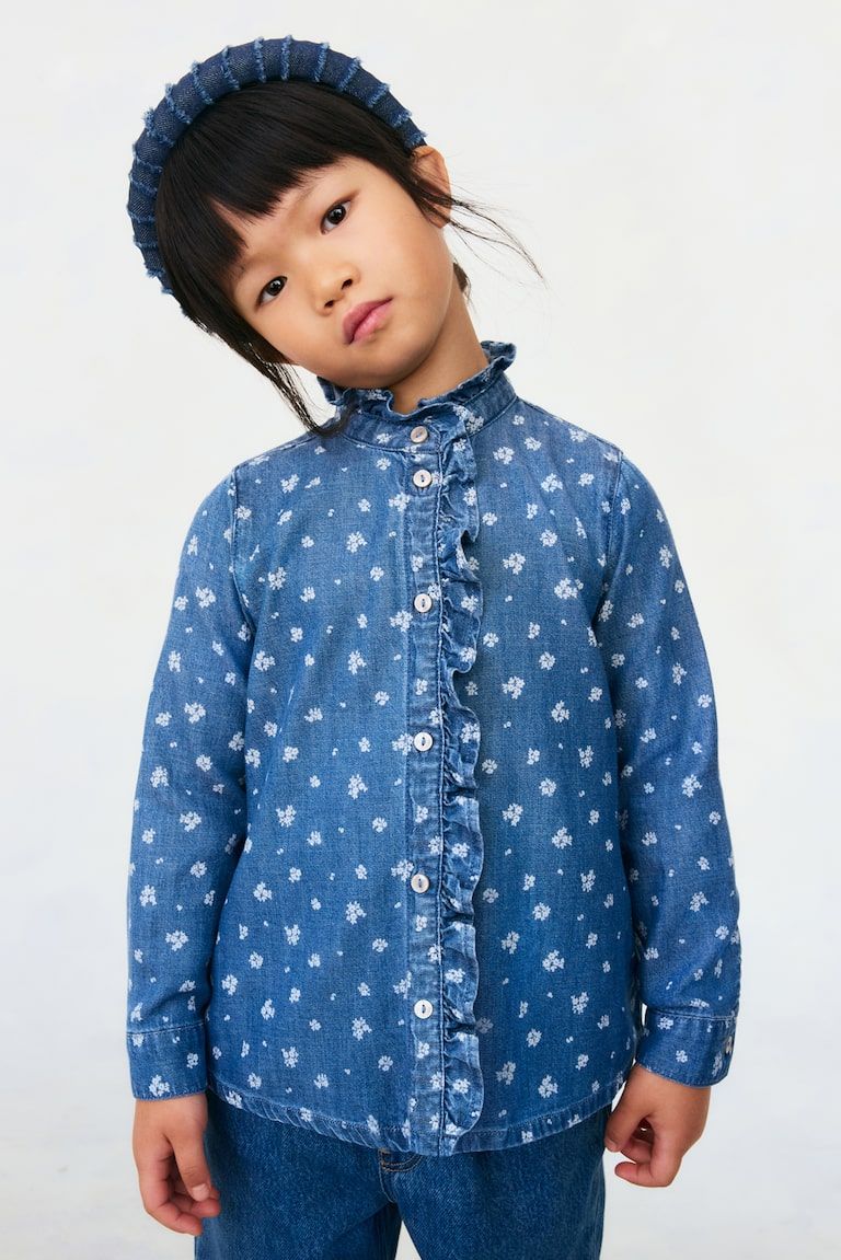 Ruffle-Trimmed Denim Shirt