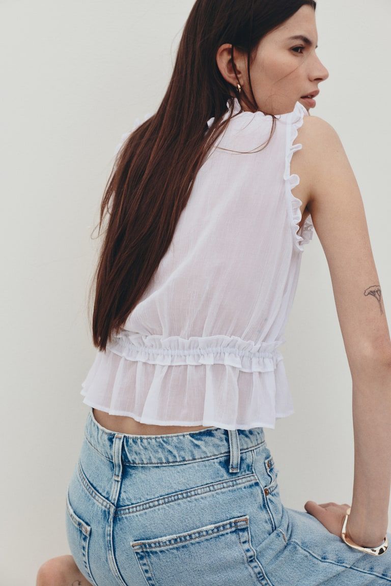 Ruffle-Trimmed Lyocell Top