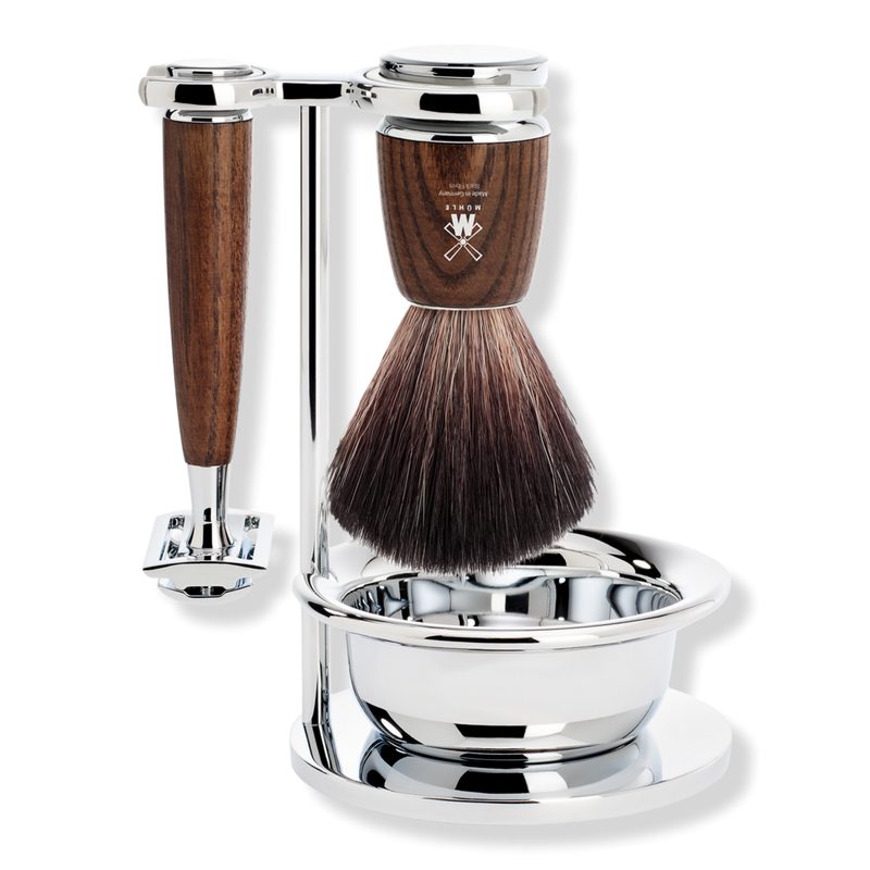 Rytmo Steamed Ash 4-Piece Black Fiber & Safety Razor Shaving Set