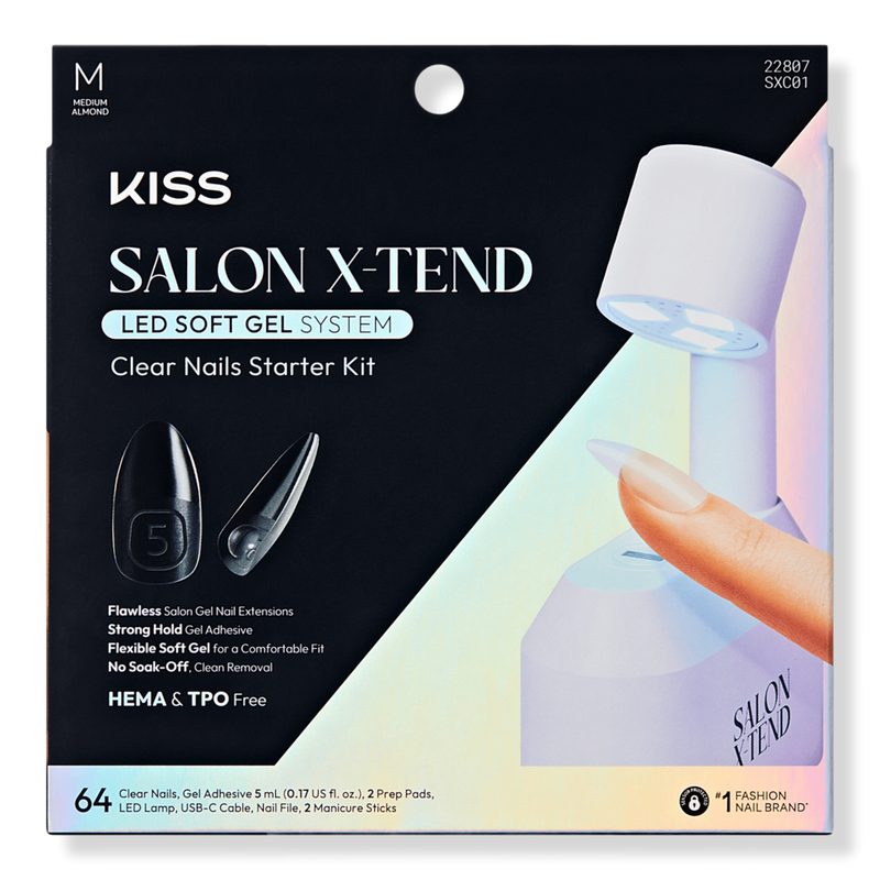 Salon X-tend Medium Almond Press On Nails LED Gel Nail Kit, Clear