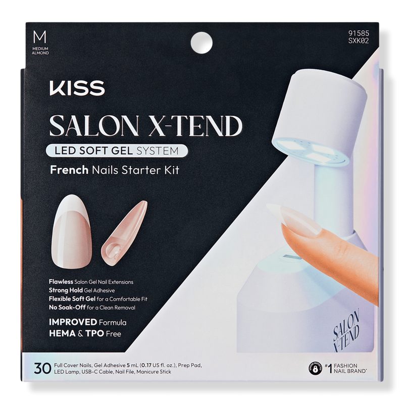 Salon X-tend Medium Oval Press On Nails LED Gel Nail Kit, Pure