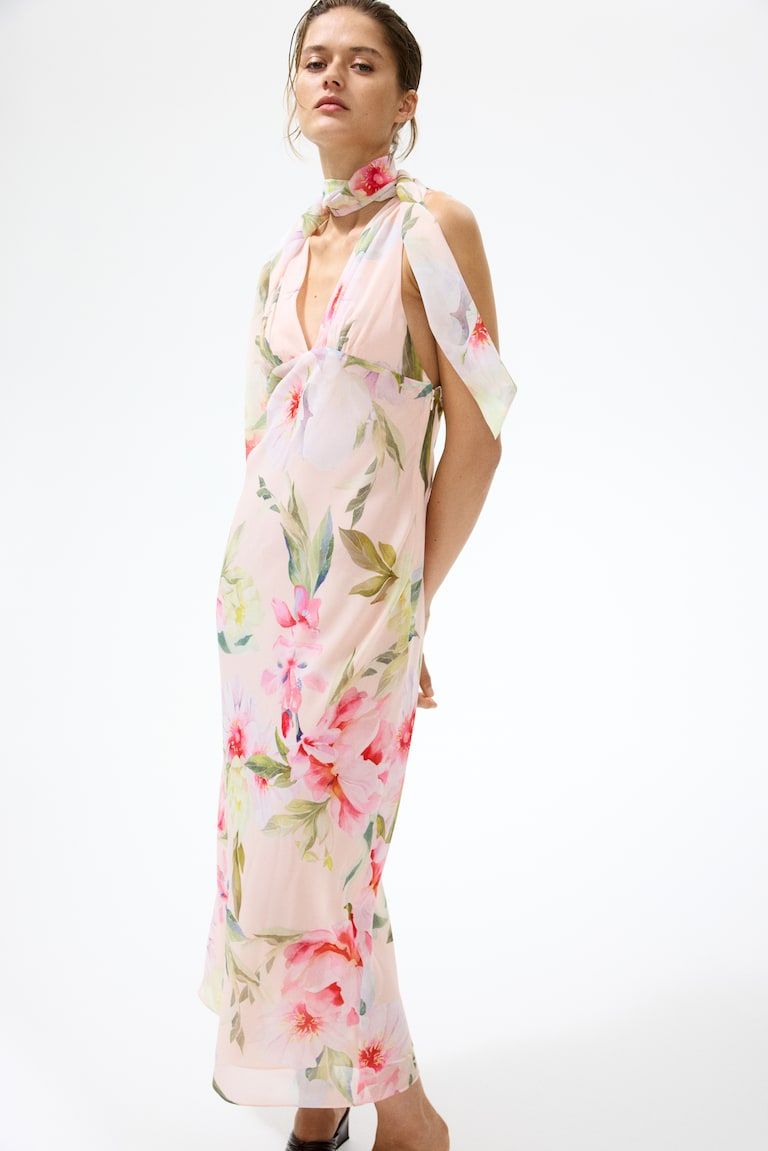 Scarf-Detail Chiffon Dress