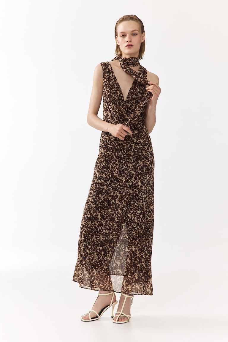 Scarf-Detail Chiffon Dress
