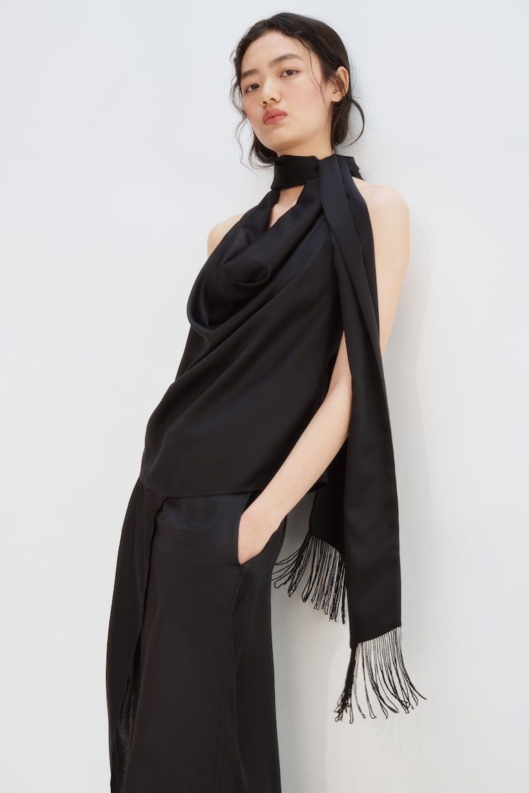 Scarf-Detail Satin Top