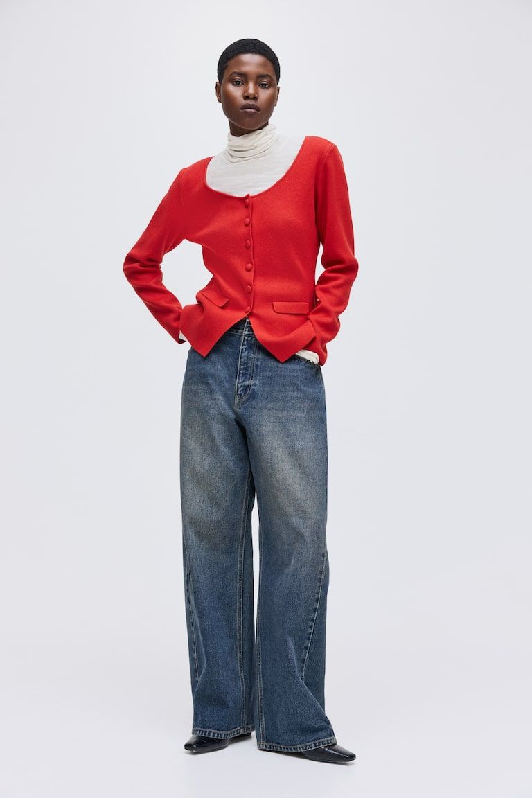 Scoop-Neck Rib-Knit Cardigan