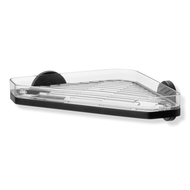Self-Adhesive Corner Shower Shelf with Razor Holder - Black