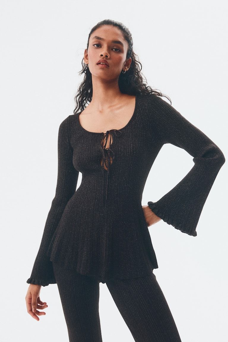 Shimmery Rib-Knit Top