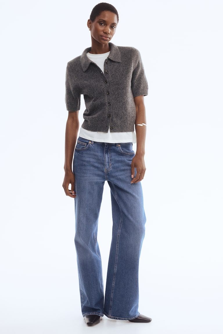 Short-Sleeved Cardigan with Collar