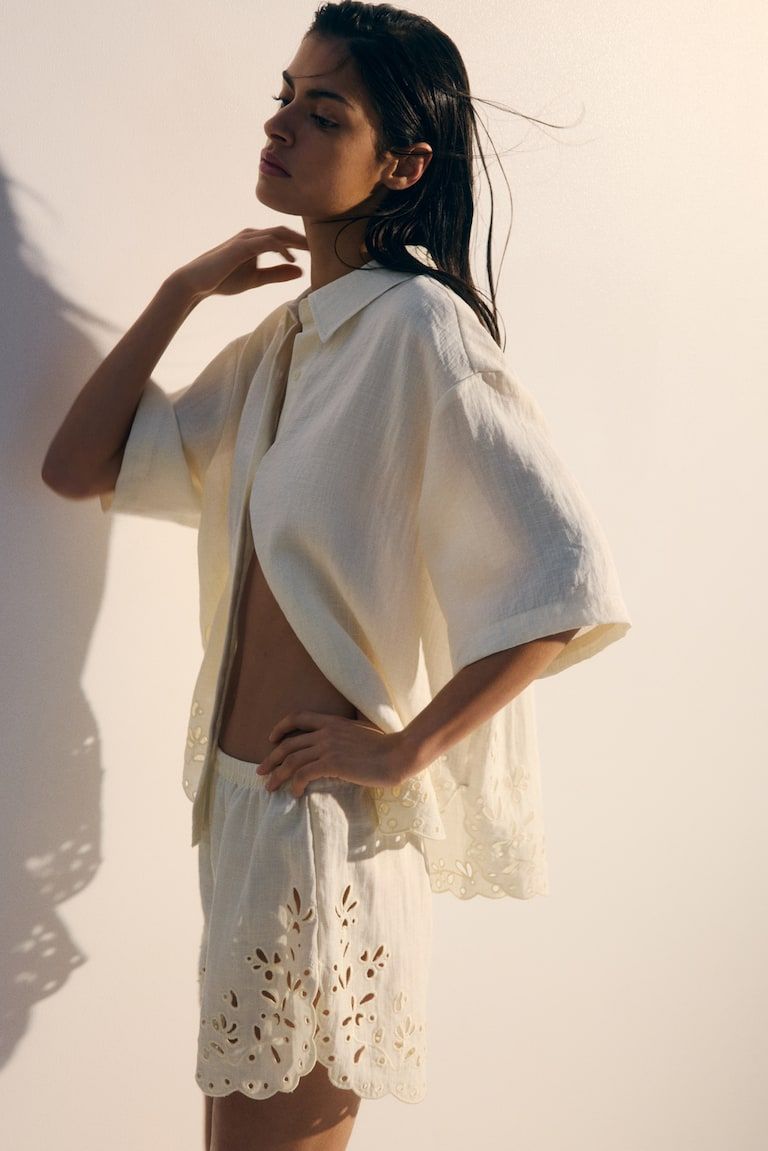 Shorts with Eyelet Embroidery