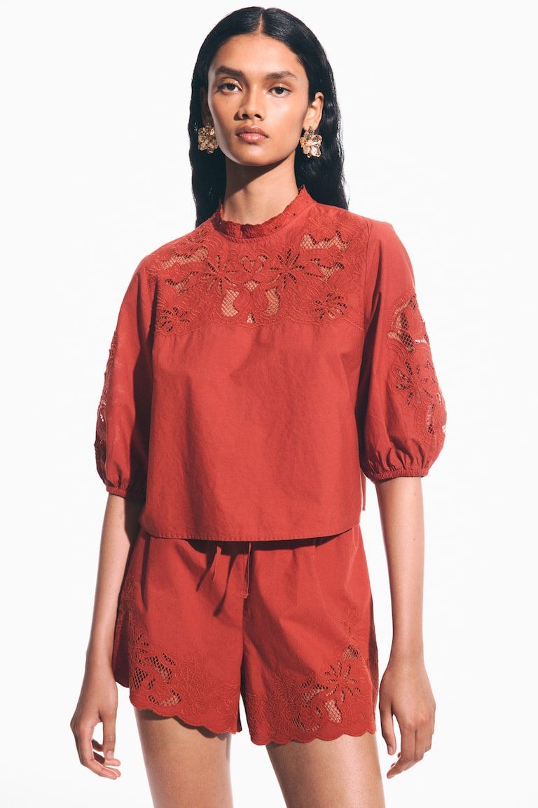 Shorts with Eyelet Embroidery