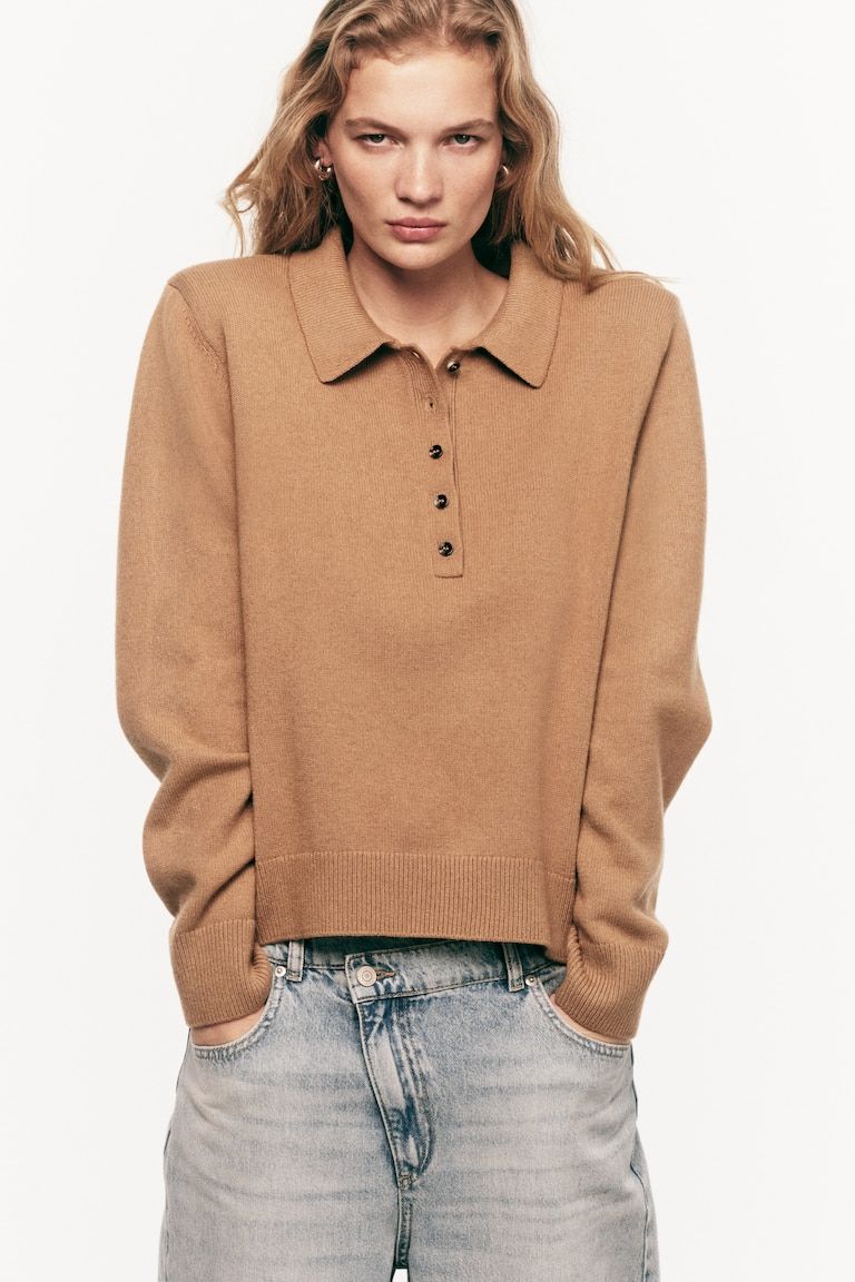 Shoulder-Pad Polo Sweater