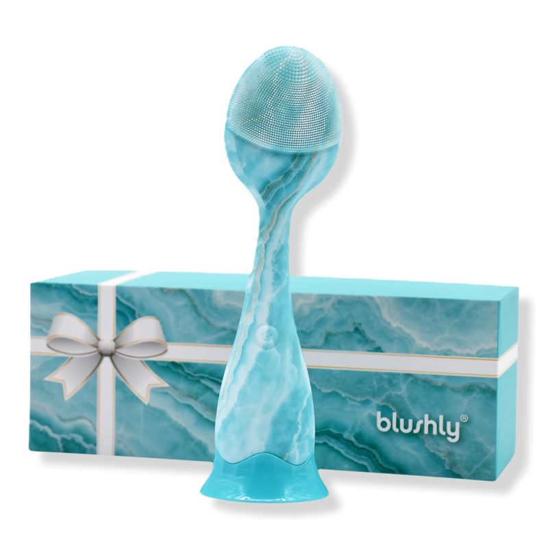 Silicone Facial Cleansing Brush with Heat - Teal Marble