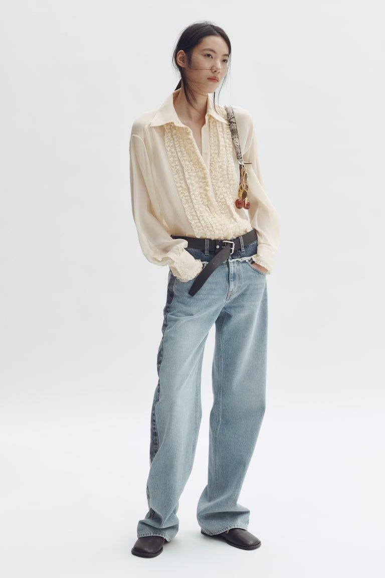 Silk-Blend Blouse with Ruffled Bib